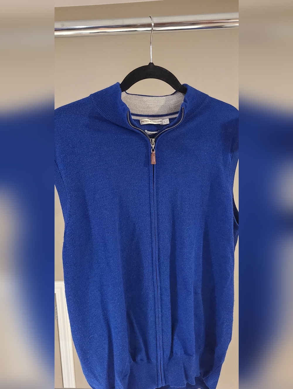 Peter Millar Mens Large Blue Full Zip Wool Sweater Vest